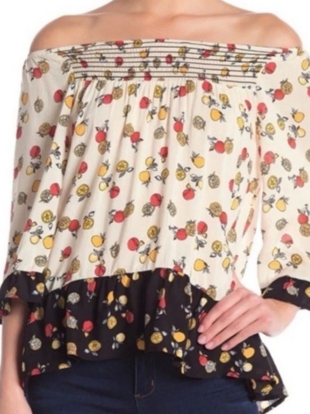 🍋 Democracy Babydoll Smocked Blouse Ruffled Lemons Apples Pears 🍐 Sz 1X